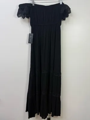 J for Justify Black One-Shoulder Maxi Dress with Crochet Trim Size M thumbnail 4