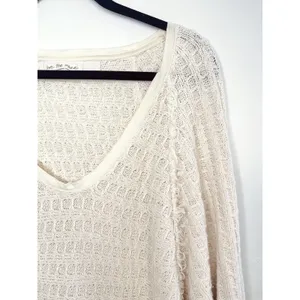 We The Free People Thien Hacci Ivory Textured Knit Fringe V-Neck Oversized Small thumbnail 4