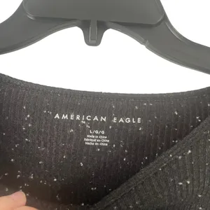 American Eagle Women's Size Large Black‎ Speckled Lettuce Edge Cropped Top thumbnail 4