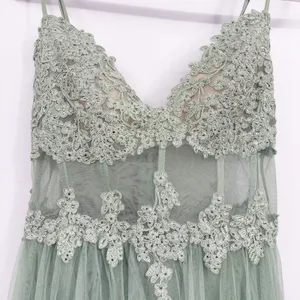 Windsor Womens Fatima Sage Green Embroidered Tulle Fairycore Prom Gown Dress 7/8 thumbnail 3
