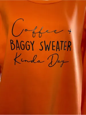 SHEIN Orange 'Coffee + Baggy Sweater Kinda Day' Crewneck Sweatshirt thumbnail 2