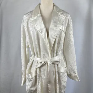Rare‎ Vintage 90's Victoria's Secret Ivory Floral Satin Long Robe Womens Small thumbnail 2