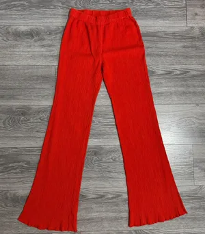 Bohemian Urban Outfitters Red Ribbed Flare Leg Pants Elastic‎ Waist XS Wide Leg thumbnail 1