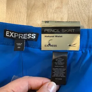 NWT Express Cotton Sateen Cobalt Blue Woven Natural Waist Pencil Skirt, 00 thumbnail 7