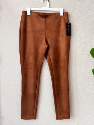 High-Rise Faux Suede Skinny Pants — Cognac thumbnail 3