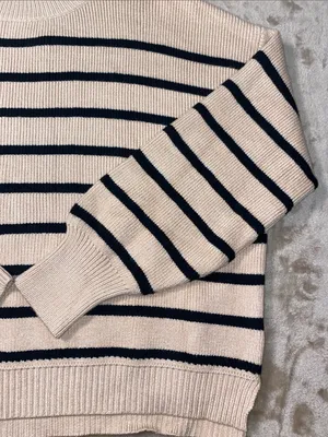 Dokotoo Striped Crewneck Sweater tan and black stripes oversized fit thumbnail 4