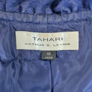 Vintage Tahari Levine Womens Blue Textured Ruffle Neck Button Blazer Jacket 10 thumbnail 6