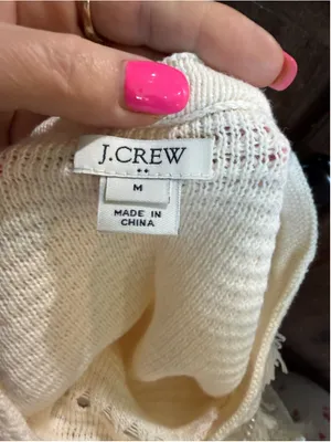 Women's J.Crew White Crew Neck Fringe Knit Sweater Size M thumbnail 4