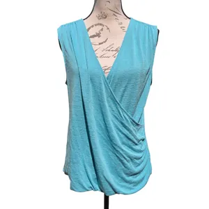 Athleta Breezy Wrap Tank Top Turquoise Blue Ruched V-Neck 988031 Large thumbnail 3