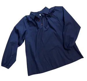 MISSLOOK Navy Blue Collared Peasant Blouse Red Buttons Pullover Blousy Size L Size L thumbnail 1