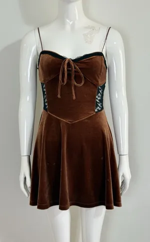 Urban Outfitters Brown Velvet Lace Corset Sleep Dress Fairycore Whimsigoth S thumbnail 1