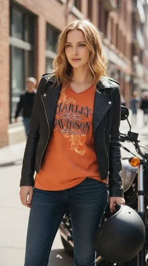 Harley-Davidson Mad Boar Texas Orange Graphic T-Shirt Women’s XL V-Neck thumbnail 1
