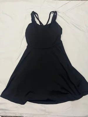 Fabletics Black Fit-and-Flare Mini Dress with Crisscross Straps thumbnail 1