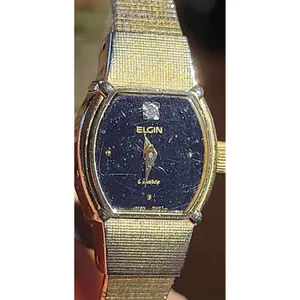 Elgin EK228-008 Quartz Women's Gold Tone Black Face Diamond‎ Accent Tank Watch thumbnail 6