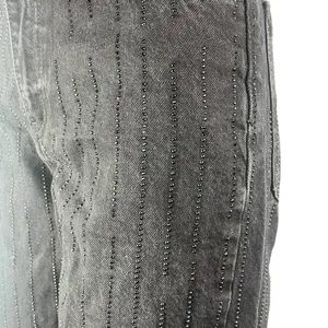 Zara Women's Black Beaded Rhinestone High Waist Wide Leg Denim Mom Jeans Size 2 thumbnail 4