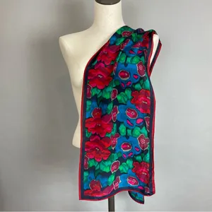 Vintage‎ Scarf Floral Long Jewel Tones Red Green Blue Classic Moody Timeless thumbnail 3