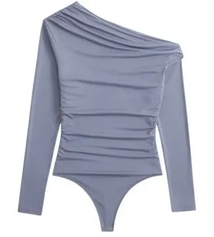 NWOT Abercrombie Asymmetrical Draped Bodysuit in Blue thumbnail 1