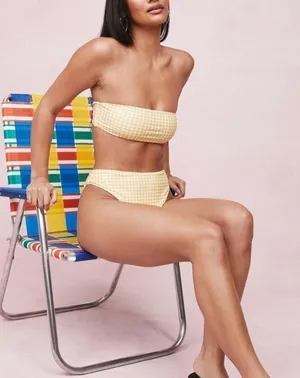 Nasty Gal Gingham Bandeau High Leg Bikini Set 2 NWT thumbnail 1
