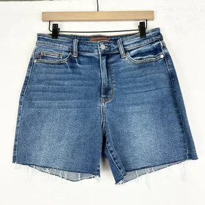 Judy Blue High Rise Denim Shorts Size Large Cutoff Medium Wash Stretch 5.5" thumbnail 3