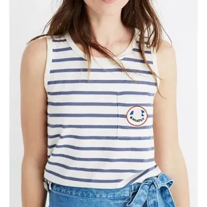 NWT Madewell Blue White Striped‎ Pocket Tank Top Women Sz M OLDSTOCK thumbnail 1