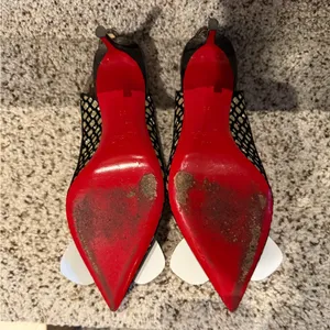 Christian Louboutin Suspenodo Glitter Flocked Patent PVC Sling 85 Pumps, size 38 thumbnail 8