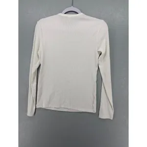 Uniqlo Womens Ribbed Long Sleeve Top White Crew Neck Minimalist‎ M thumbnail 3