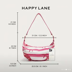 Pink Stripe Coquette Crescent Hobo Shoulder Bag Scarf Print NIP thumbnail 7