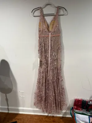 NWT - Mac Duggal 67481 Pink Floral Embellished Sleeveless Plunge Neck Gown thumbnail 5