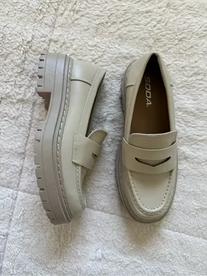 Cream Platform Penny Loafers Size 6 Chunky Lug Sole Preppy Y2K Brand New Shoes thumbnail 7