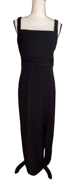 VTG Y2K Sz 10 Evening Dress Slit Beaded‎ Tassel Black Whimsygoth Romantic Gown thumbnail 1