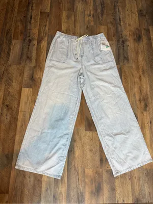 Michael Kors Light Blue Wide-Leg Drawstring Jeans size L thumbnail 9