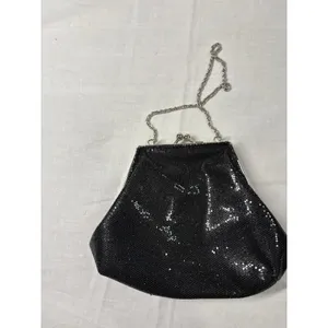 La Regale Black Sequin Evening Bag‎ Silver Kiss Lock Clasp Chain Strap Vintage thumbnail 2