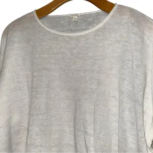 Eileen Fisher Women’s Size S P White Linen Knit Boxy 3/4 Sleeve Sweater thumbnail 3
