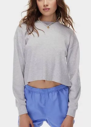 Aritzia TNA cropped Long Sleeve Top Size Large Gray thumbnail 1