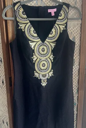 Elegant Lilly Pulitzer Black Dress with Gold Embroidery thumbnail 1