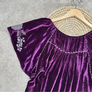 Sundance Embroidered Silk Blend Just Devine Tunic Top Purple Velvet Fairy Size M thumbnail 10