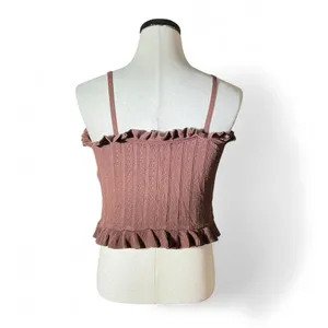 Zara Ribbed Ruffled Cami Top Brown Spaghetti Strap Cropped Tank‎ Women S thumbnail 2