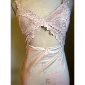 Pink Lace Cutout Maxi Slip Dress Floral Y2K balletcore Cottagecore whimsi small thumbnail 2