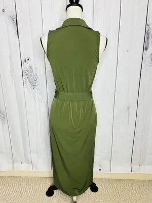 Michael Michael Kors Sleeveless Midi Dress with Belt Tie Olive Green Sz XS thumbnail 8