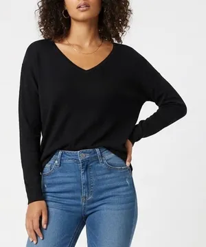 Old Navy T-Shirt Womens Medium Black Cotton Knit Long Sleeve V-Neck Pullover thumbnail 1