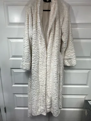 Soma Robe long plush cream fleece lined belted Faux Fur Cozy Classy Elegant S/M thumbnail 3