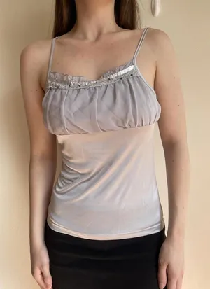 Silver Ruffle Milkmaid Sequin Tank Top Gray thumbnail 1