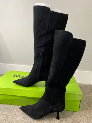 New Sam Edelman Taylin Wide Calf Black Suede Knee High Boots Size 7 thumbnail 1