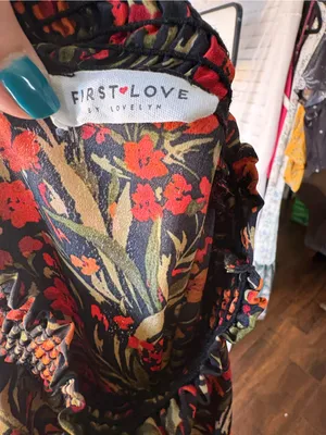 First Love Black Floral Smocked Midi Dress with Red & Orange Flowers thumbnail 4