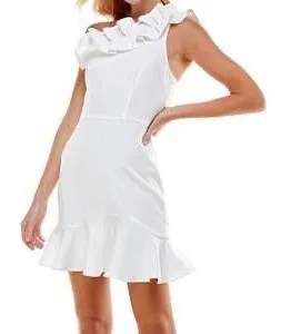 TCEC White Mini Dress Size Medium One Shoulder Strap thumbnail 1