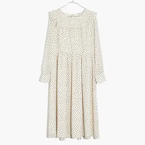 Madewell Smocked Ruffle-Shoulder Midi Dress in Inkbrush Dots‎ Size M thumbnail 3