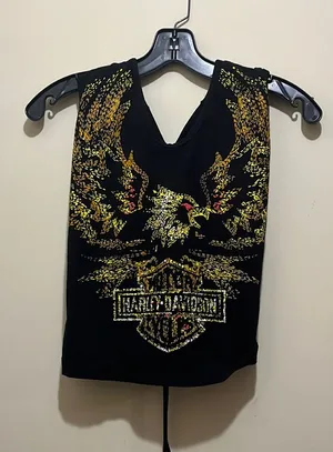 HARLEY DAVIDSON Woman’s Black Lace Up Tanktop Size Medium thumbnail 1