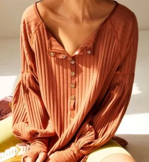 NWT Free People Movement Bella Layer Ribbed Henley Top Spiced Copper Generous XS thumbnail 1