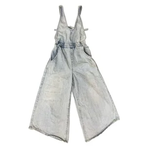 FREE PEOPLE Alora Denim Wide Leg Culotte Tieback Jumpsuit Light Wash Size XS thumbnail 4
