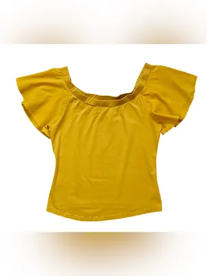 Maeve by Anthropologie Mustard Yellow Flutter Sleeve Top thumbnail 2
